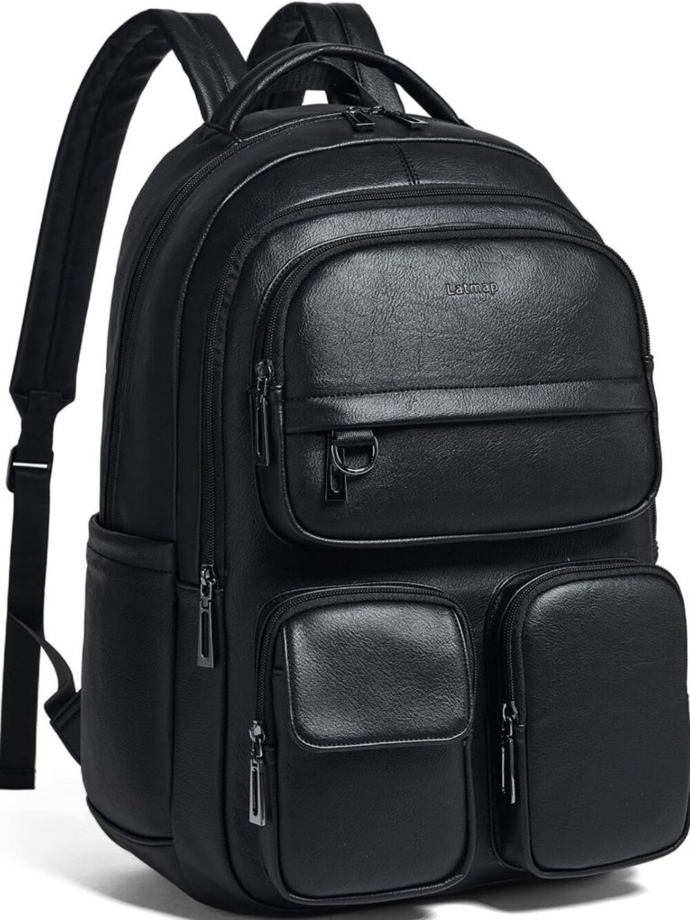 Stylish Vegan Leather Backpack for 17" Laptop, Travel & Work - Black Multi-Use